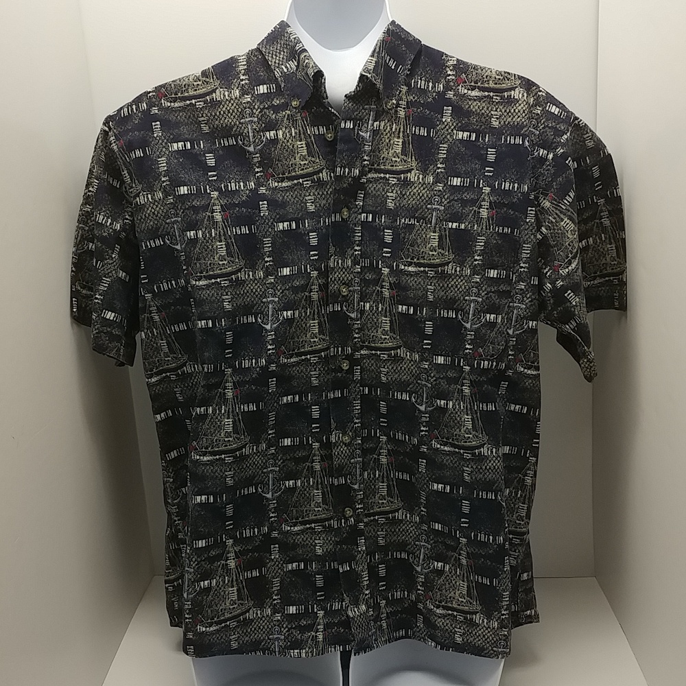 Crossings men's short sleeve button-down shirt large nautical print